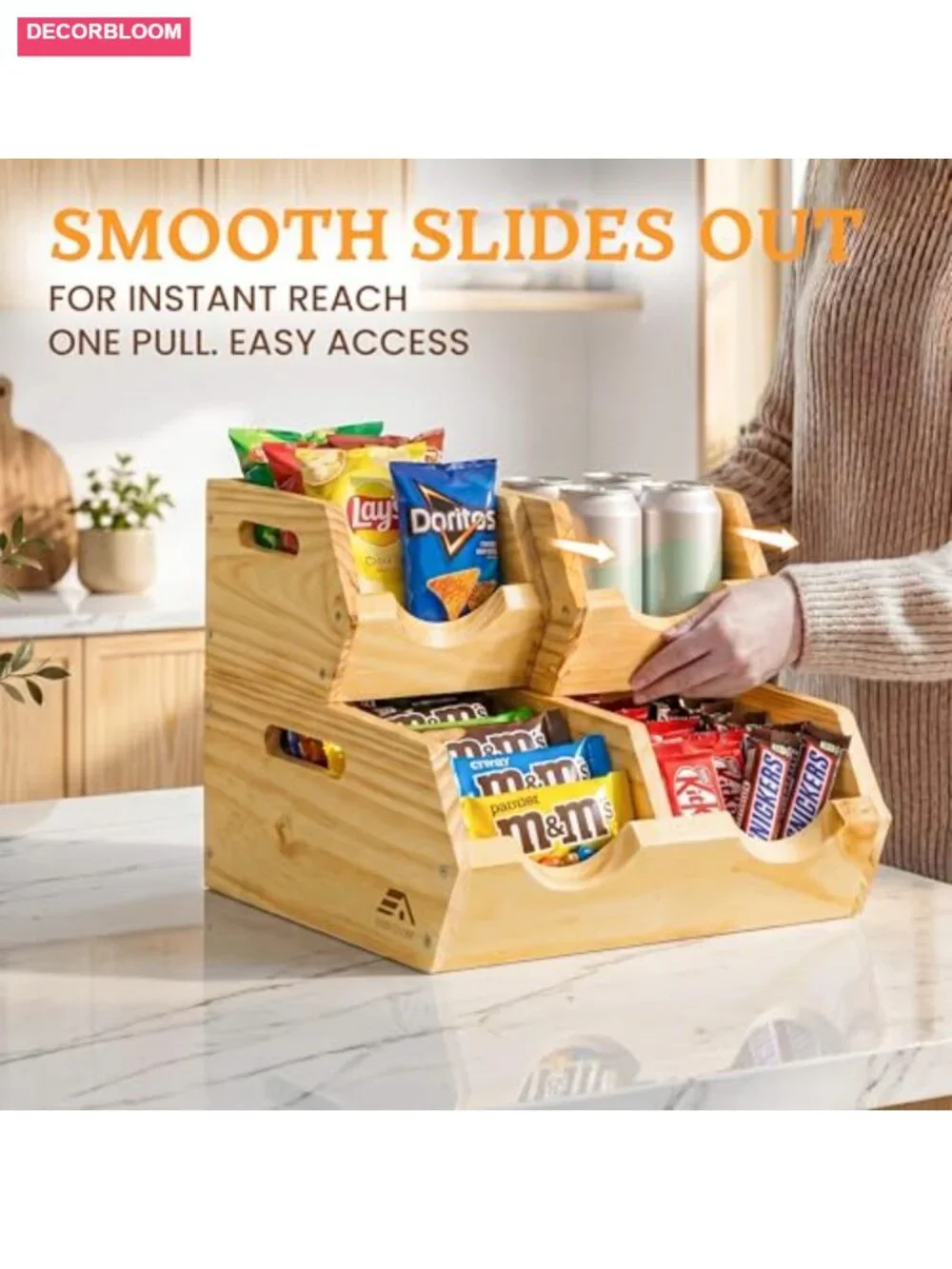 Wood Storage Bin 3-Tier Stackable Ventilated Potato Onion Organizer Pantry